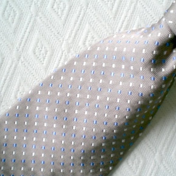 NEW CAFE COTON made in France beige blue pin dot geometric 100% silk tie - Picture 2 of 3